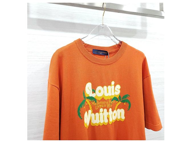 Louis Vuitton Palm Tree Kurzarm Strickpullover Rundhals Orange XL - Ansicht 11