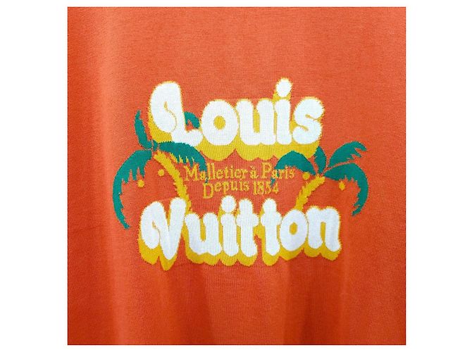 Louis Vuitton Palm Tree Kurzarm Strickpullover Rundhals Orange XL - Ansicht 12