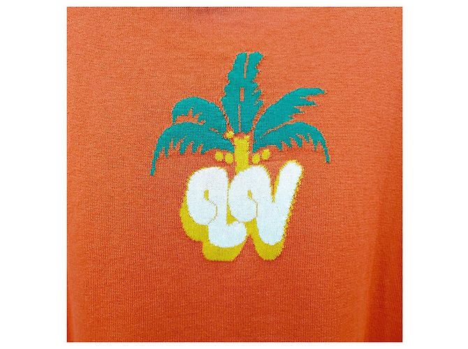 Louis Vuitton Palm Tree Kurzarm Strickpullover Rundhals Orange XL - Ansicht 14