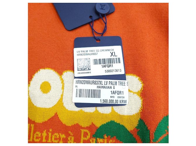 Louis Vuitton Palm Tree Kurzarm Strickpullover Rundhals Orange XL - Ansicht 15