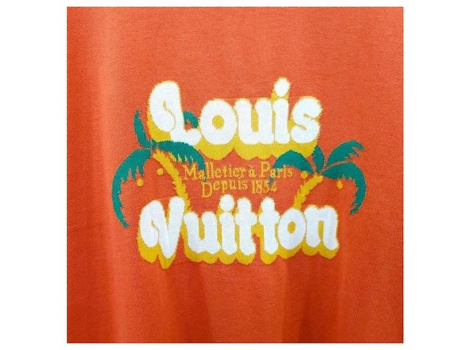 Louis Vuitton Palm Tree Kurzarm Strickpullover Rundhals Orange XL - Ansicht 4
