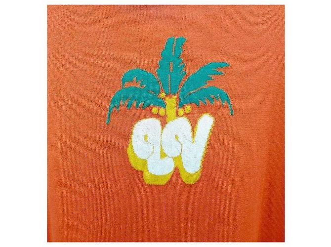 Louis Vuitton Palm Tree Kurzarm Strickpullover Rundhals Orange XL - Ansicht 6
