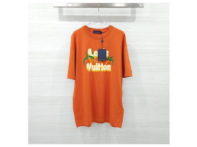 Louis Vuitton Palm Tree Kurzarm Strickpullover Rundhals Orange XL - Ansicht 9