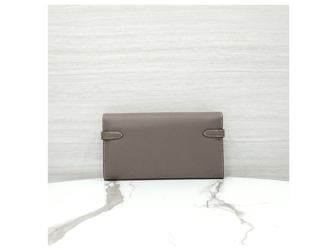 Hermès Cartera Larga Kelly Classic Epsom Verso Etoupe Silver Hardware - vista 12