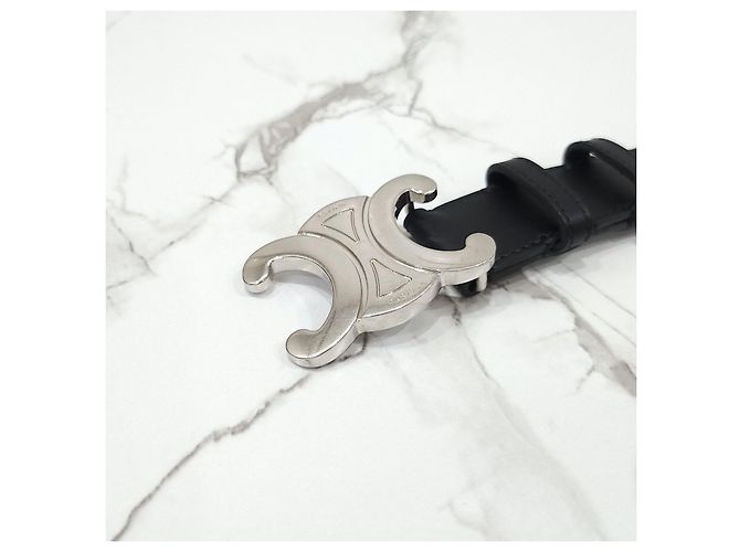 Hermès Triomphe Gürtel 85 Kalbsleder Silber - Ansicht 12