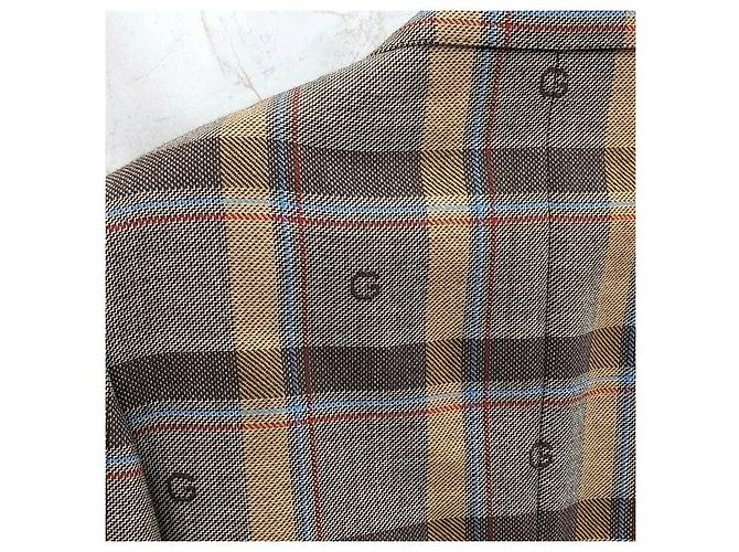 Gucci Embroidered Pattern Brown Check Double-Breasted Jacket - view 3
