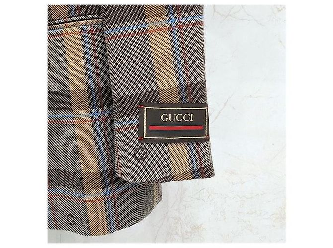 Gucci Embroidered Pattern Brown Check Double-Breasted Jacket - view 4