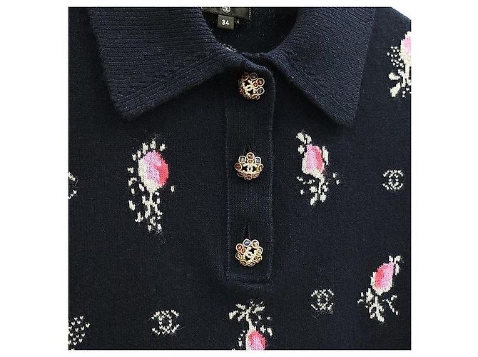 Chanel Kaschmir-Strickpolo mit Blumenmuster und kurzen Ärmeln - Ansicht 4