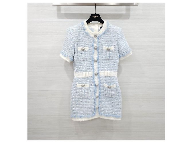 Balmain Vestido mini de tweed azul claro con botones - vista 10