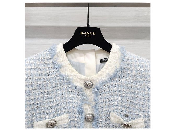 Balmain Vestido mini de tweed azul claro con botones - vista 13