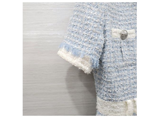 Balmain Vestido mini de tweed azul claro con botones - vista 14