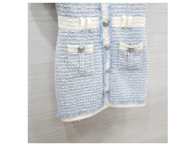 Balmain Vestido mini de tweed azul claro con botones - vista 15