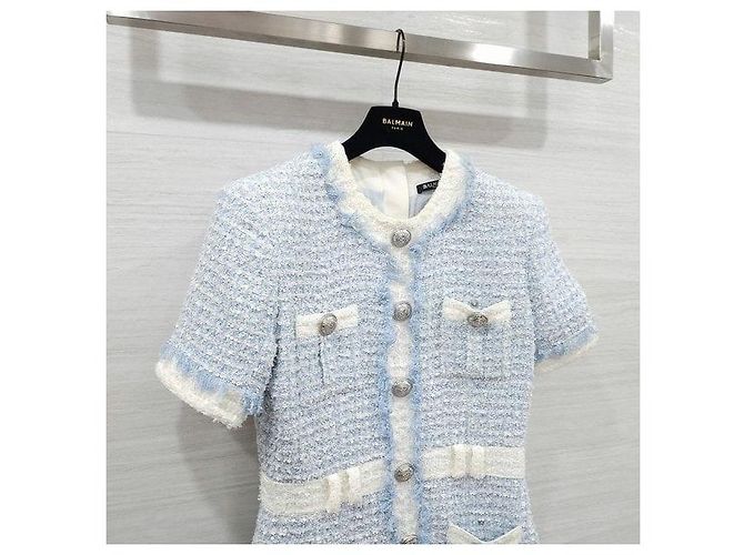 Balmain Vestido mini de tweed azul claro con botones - vista 3