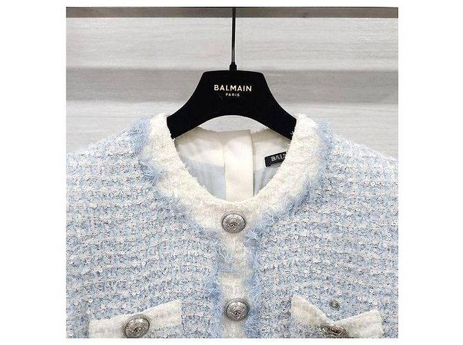 Balmain Vestido mini de tweed azul claro con botones - vista 4