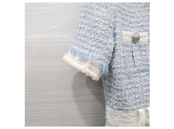 Balmain Vestido mini de tweed azul claro con botones - vista 5