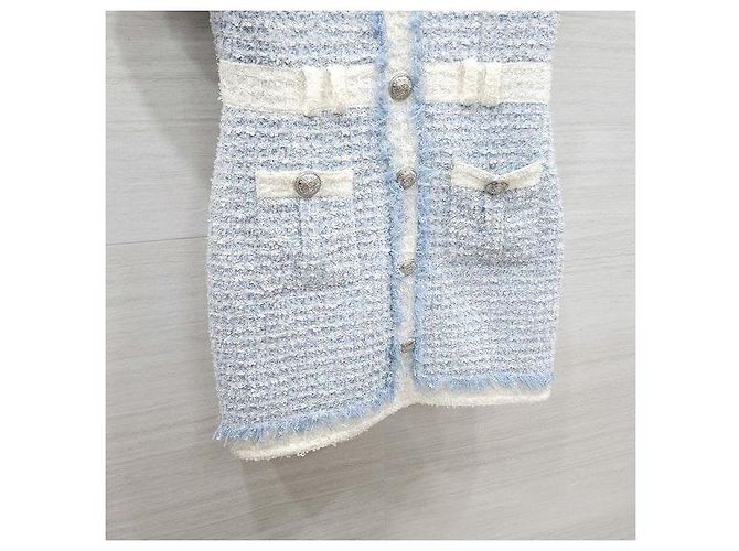 Balmain Vestido mini de tweed azul claro con botones - vista 6