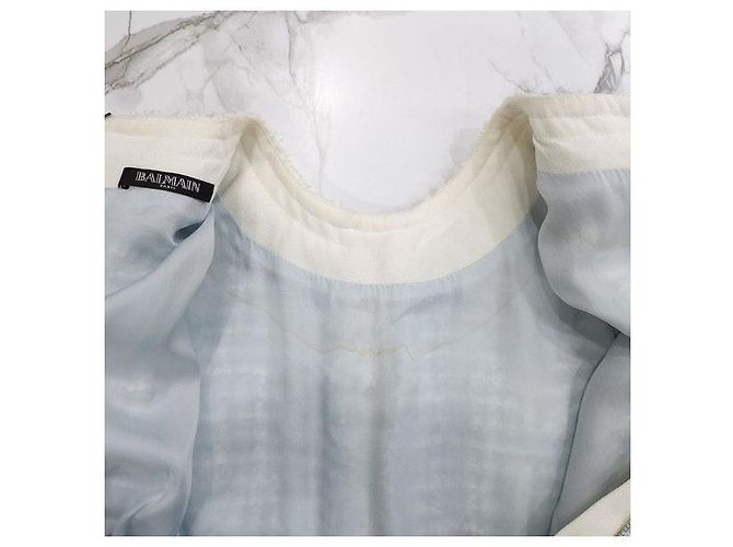 Balmain Vestido mini de tweed azul claro con botones - vista 8