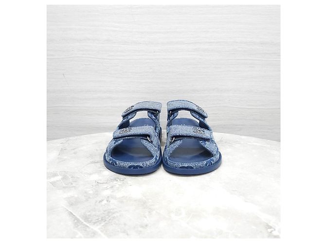 Sandali Chanel in denim blu con velcro - vista 10