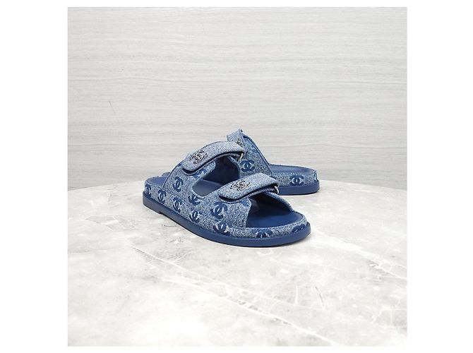 Sandali Chanel in denim blu con velcro - vista 12