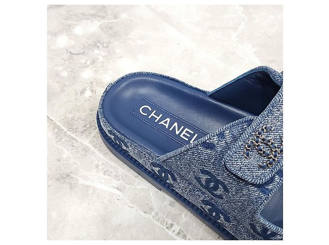 Sandali Chanel in denim blu con velcro - vista 15