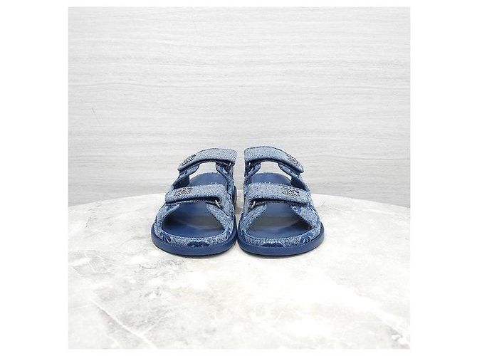 Sandali Chanel in denim blu con velcro - vista 2
