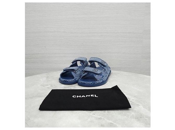 Sandali Chanel in denim blu con velcro - vista 8