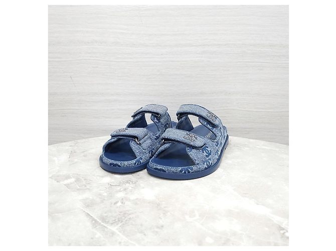 Sandali Chanel in denim blu con velcro - vista 9