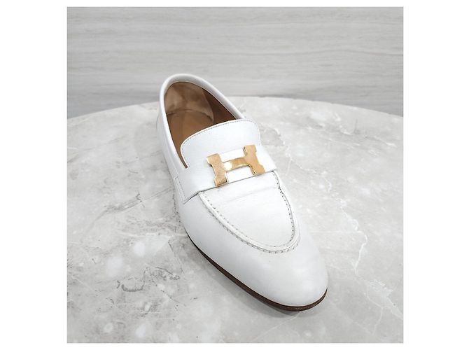 Hermès Mocassino Paris Bianco con Dettagli Dorati - vista 11