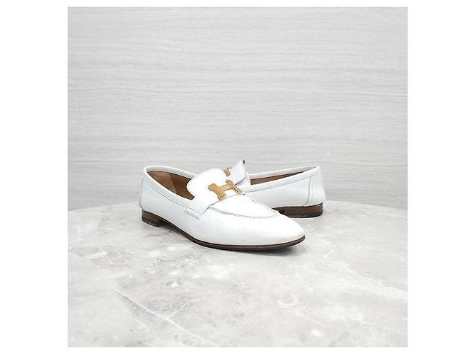 Hermès Mocassino Paris Bianco con Dettagli Dorati - vista 3