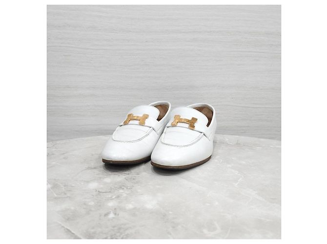 Hermès Mocassino Paris Bianco con Dettagli Dorati - vista 7