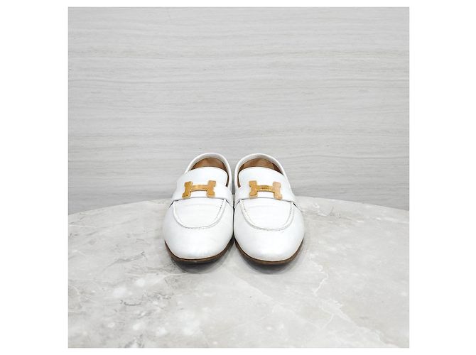 Hermès Mocassino Paris Bianco con Dettagli Dorati - vista 8