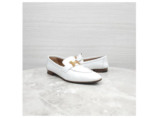 Hermès Mocassino Paris Bianco con Dettagli Dorati - vista 9