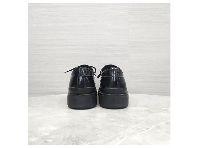 Prada Scarpe Derby Mocassini in pelle spazzolata nera - vista 10