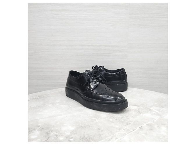 Prada Scarpe Derby Mocassini in pelle spazzolata nera - vista 11