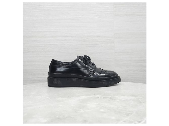 Prada Scarpe Derby Mocassini in pelle spazzolata nera - vista 12