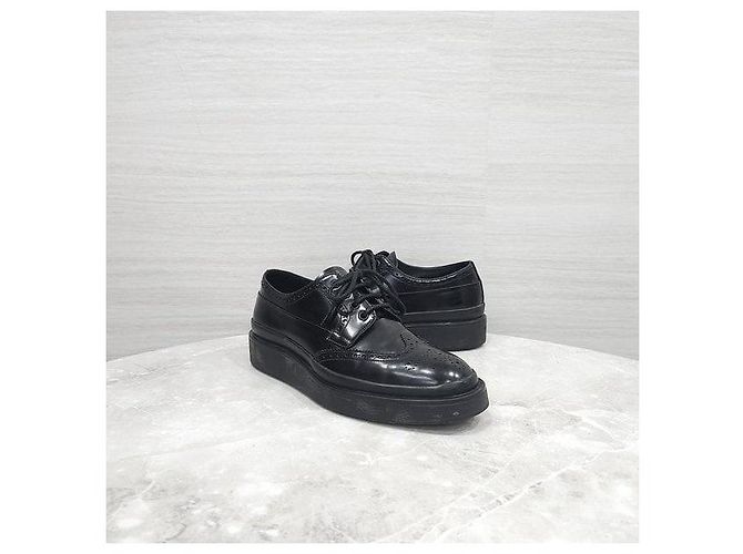 Prada Scarpe Derby Mocassini in pelle spazzolata nera - vista 4