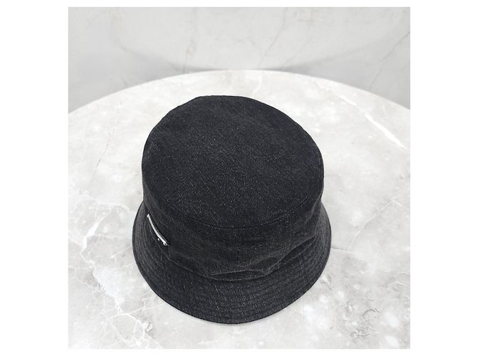 Prada Bucket Hat aus schwarzem Denim mit Triangle-Logo - Ansicht 13