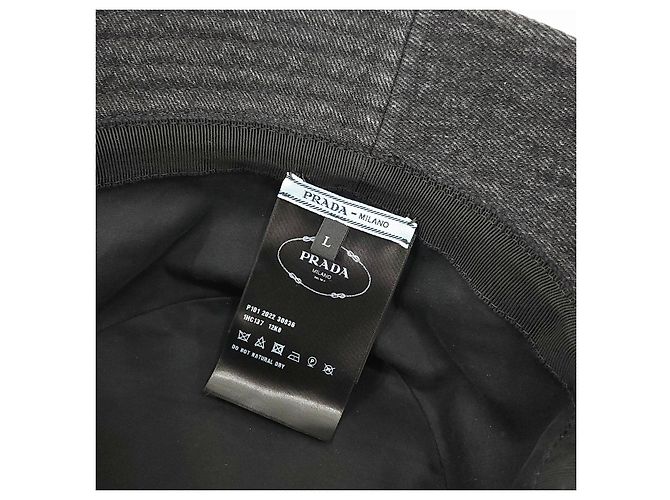Prada Bucket Hat aus schwarzem Denim mit Triangle-Logo - Ansicht 15