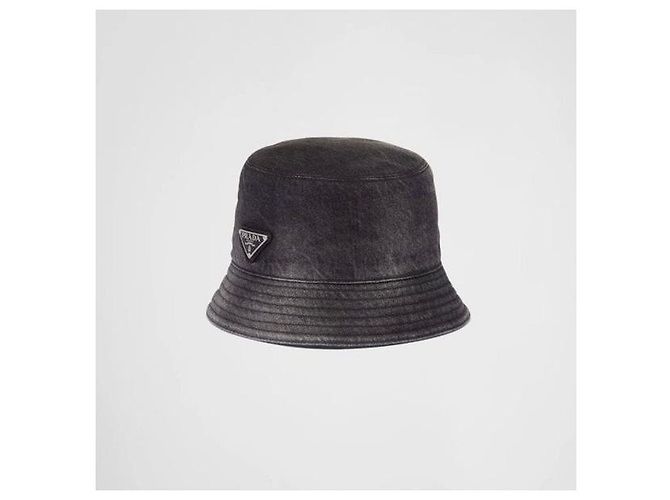 Prada Bucket Hat aus schwarzem Denim mit Triangle-Logo - Ansicht 8