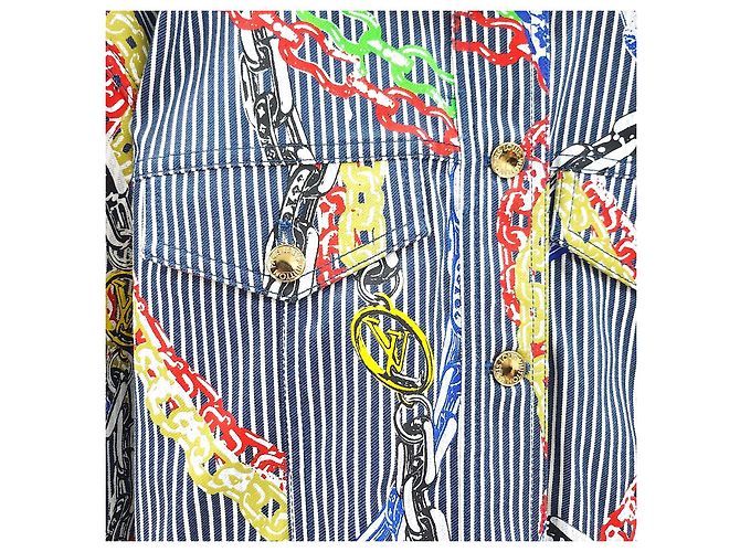 Louis Vuitton Giacca di jeans stampata a righe e catene - vista 10