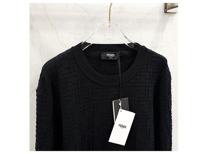 Fendi Selleria Pullover aus FF-Baumwolle, Schwarz - Ansicht 4