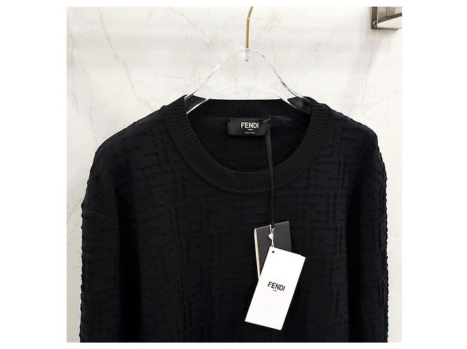 Fendi Selleria Pullover aus FF-Baumwolle, Schwarz - Ansicht 9