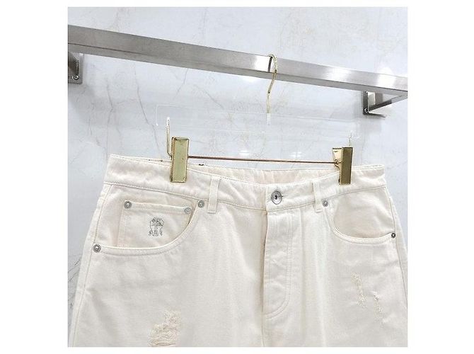 Brunello Cucinelli Ivory Washed Denim Pants - view 3
