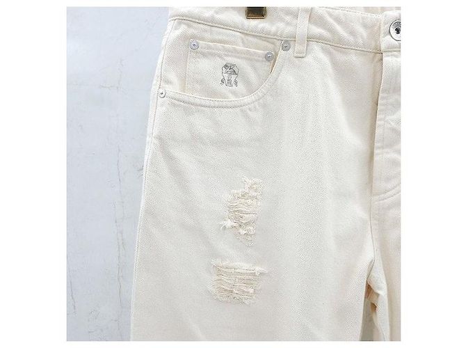 Brunello Cucinelli Ivory Washed Denim Pants - view 4