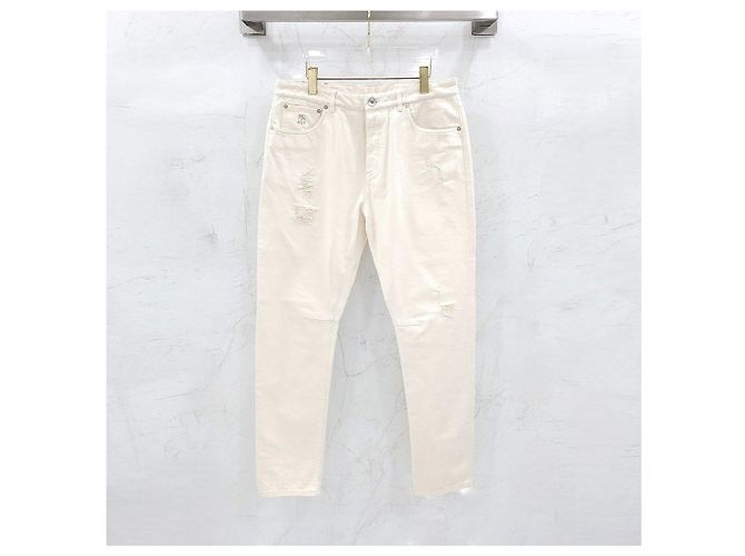 Brunello Cucinelli Ivory Washed Denim Pants - view 6