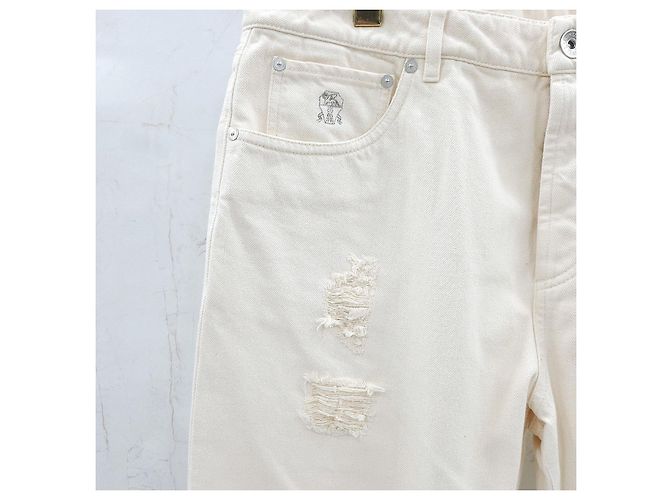 Brunello Cucinelli Ivory Washed Denim Pants - view 9