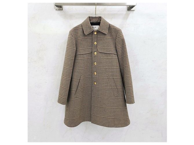 Céline Houndstooth Wool Check Coat - view 10