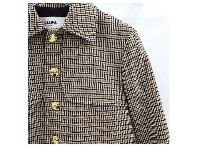 Céline Houndstooth Wool Check Coat - view 13