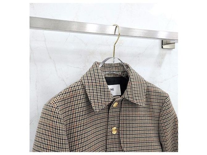Céline Houndstooth Wool Check Coat - view 3