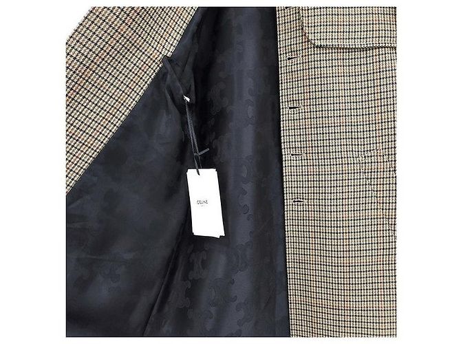 Céline Houndstooth Wool Check Coat - view 5